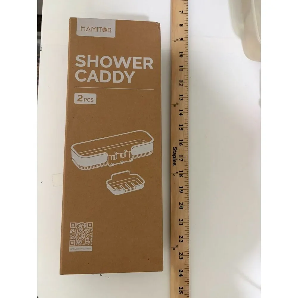 HAMITOR Adhesive Shower Caddy for Bathroom：2 Pack Clear Bath Shelves No Drilling